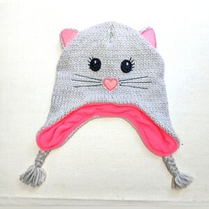 The Children's Place Girls Hat Size 8 Girls Pretty Kitten Grey Pink R-2